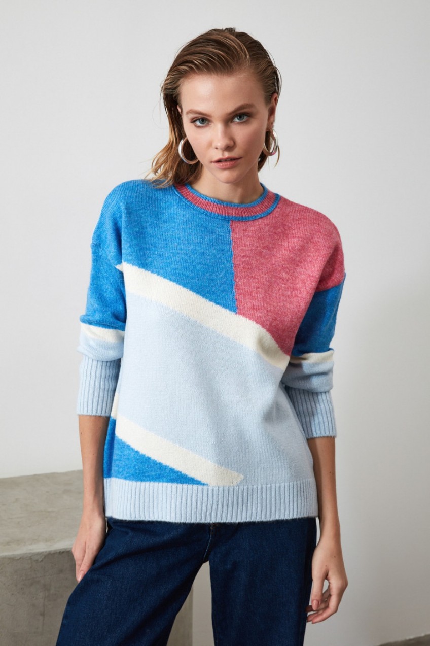 Trendyol Blue Block Knit Sweater