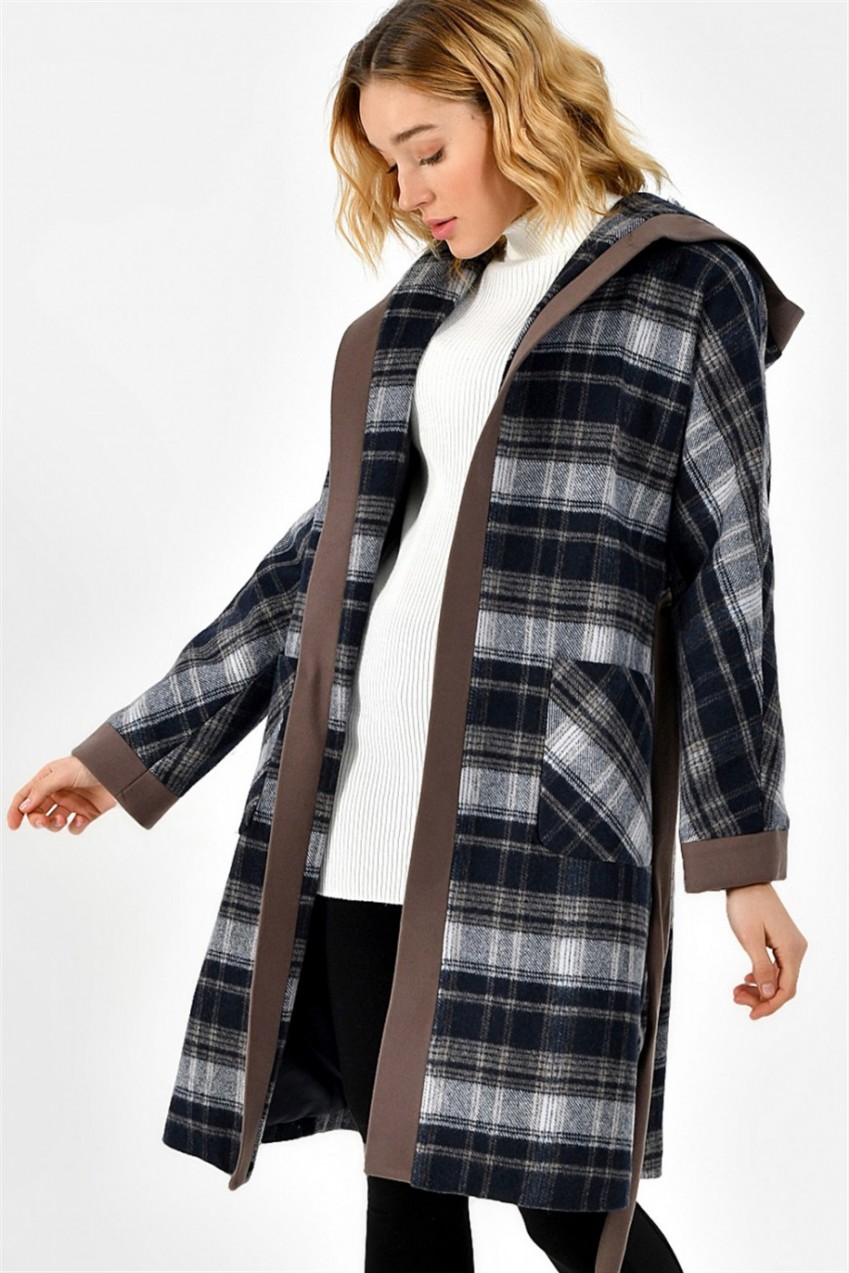 Z6605 DEWBERRY WOMEN KABAN-PLAID COFFEE