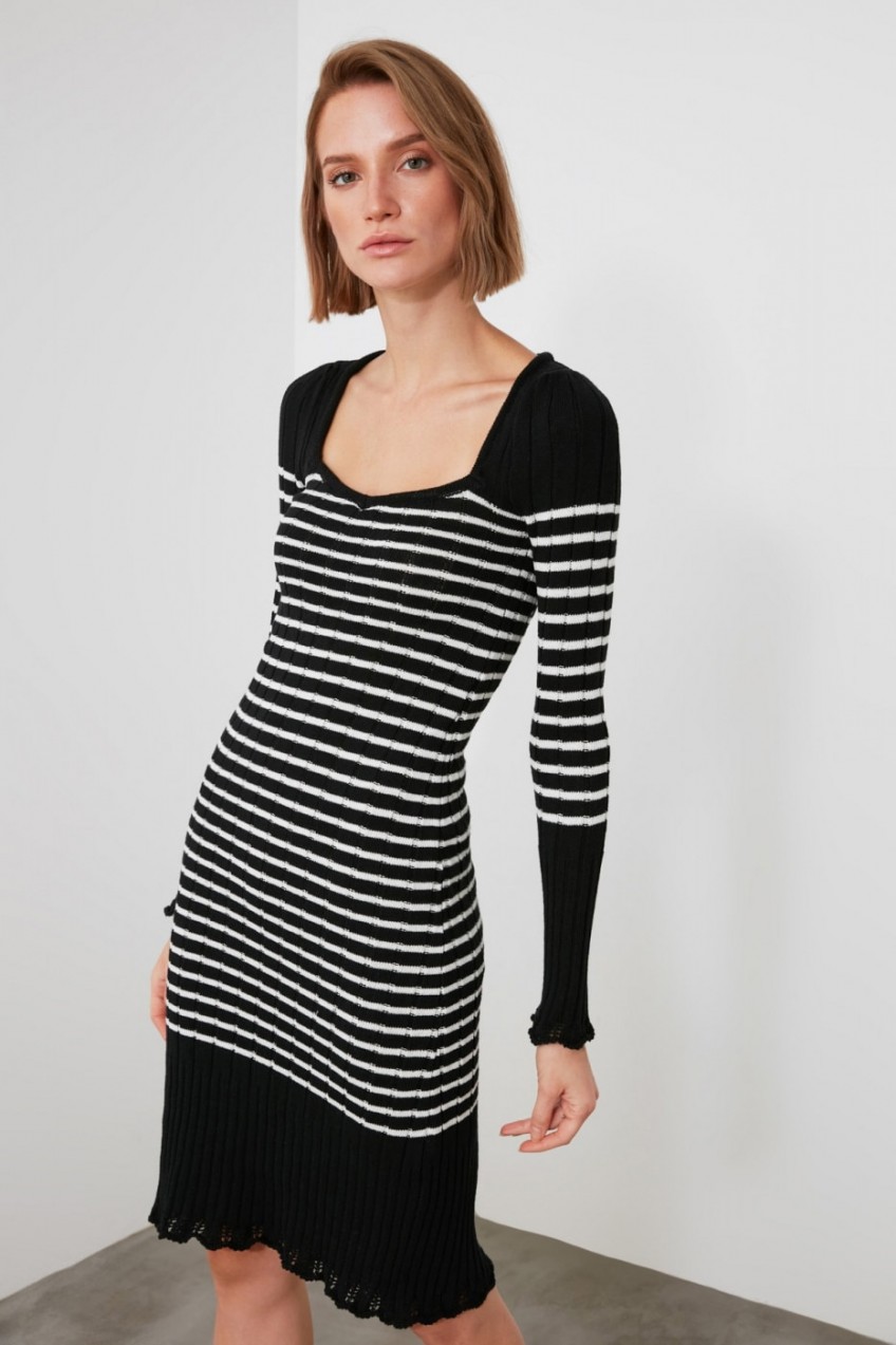 Trendyol Black Striped Knitwear Dress