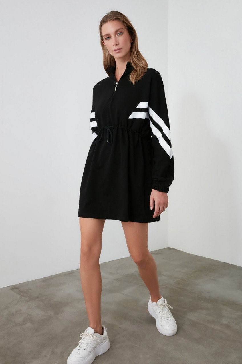 Trendyol Knitted Dress with Black Sheer Neckline Detailing