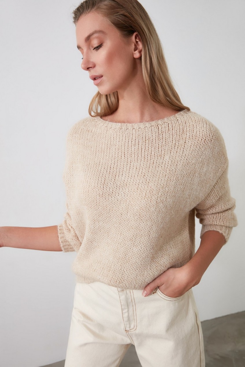 Trendyol Beige Kayak Collar Knitwear Sweater