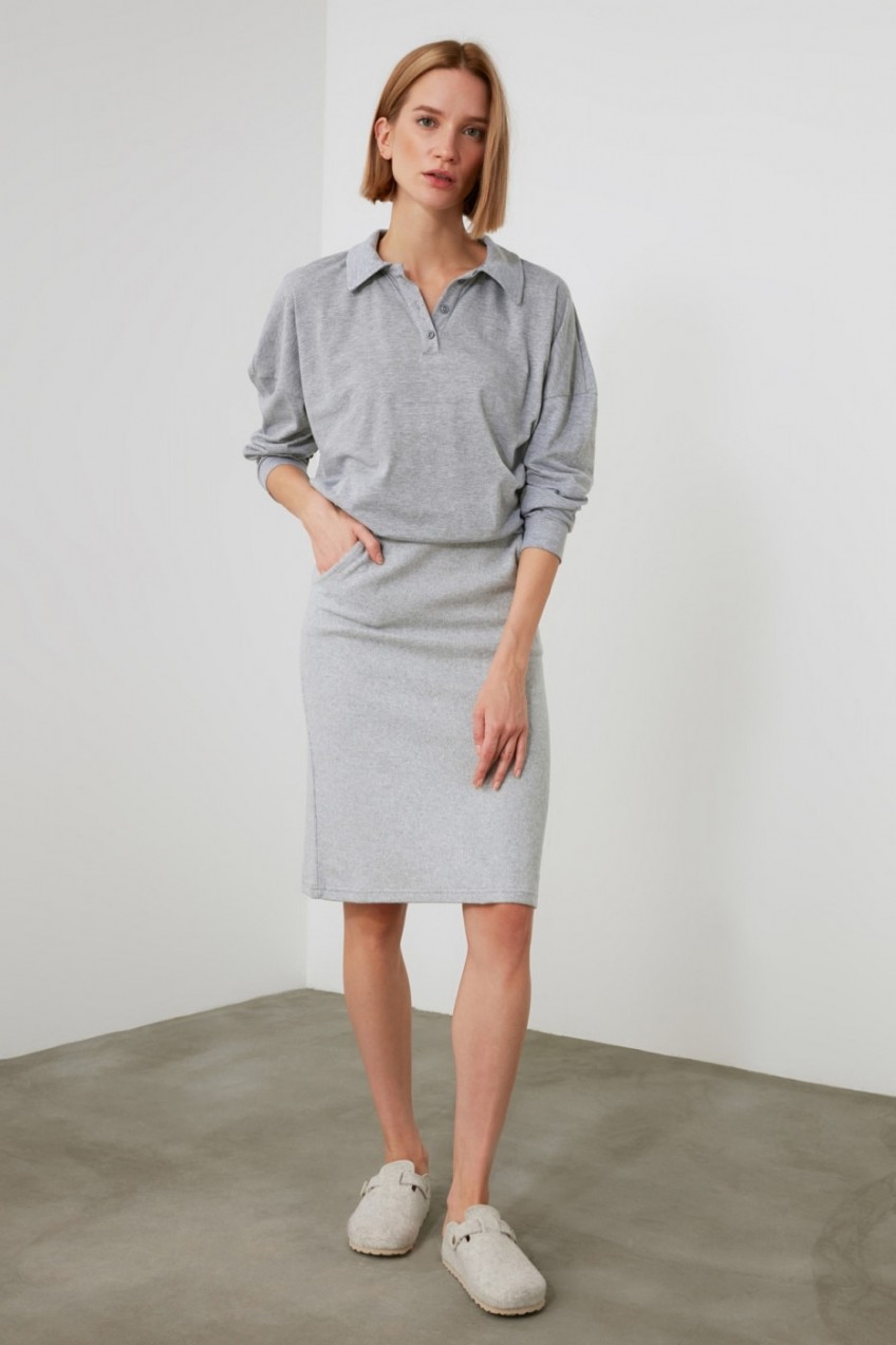 Trendyol Grey Knitted Pencil Skirt