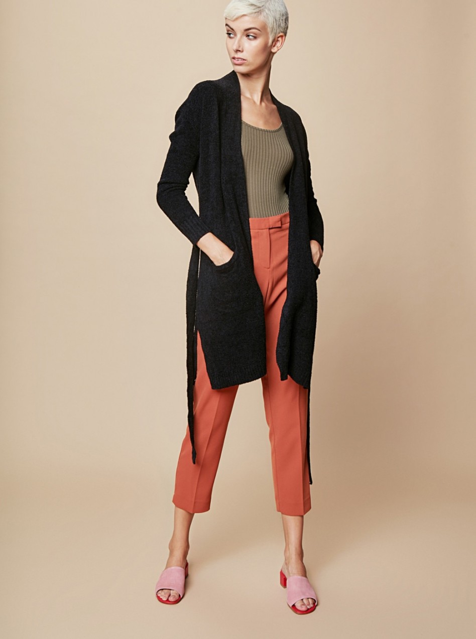 Black long basic cardigan with pockets touch me. Simply