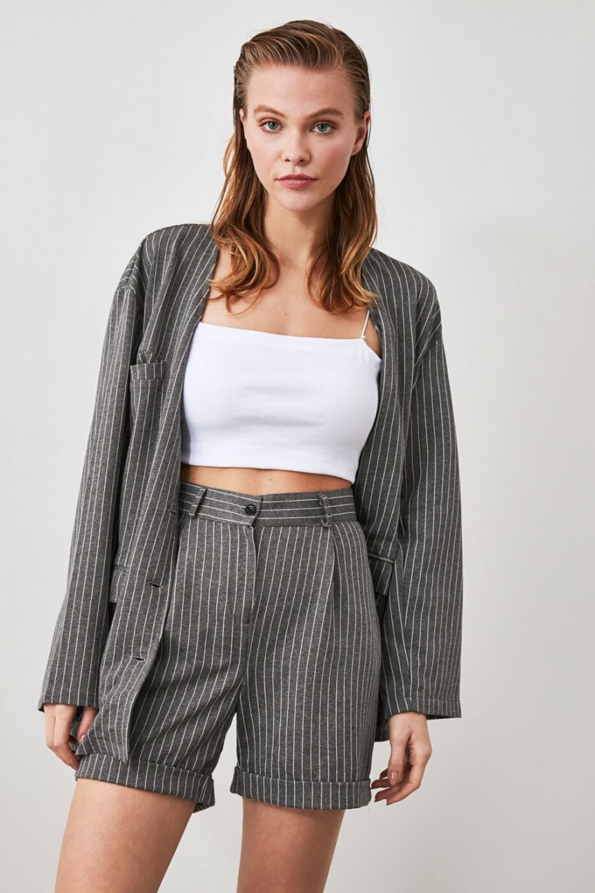 Trendyol Anthracite Striped Knitted Jacket