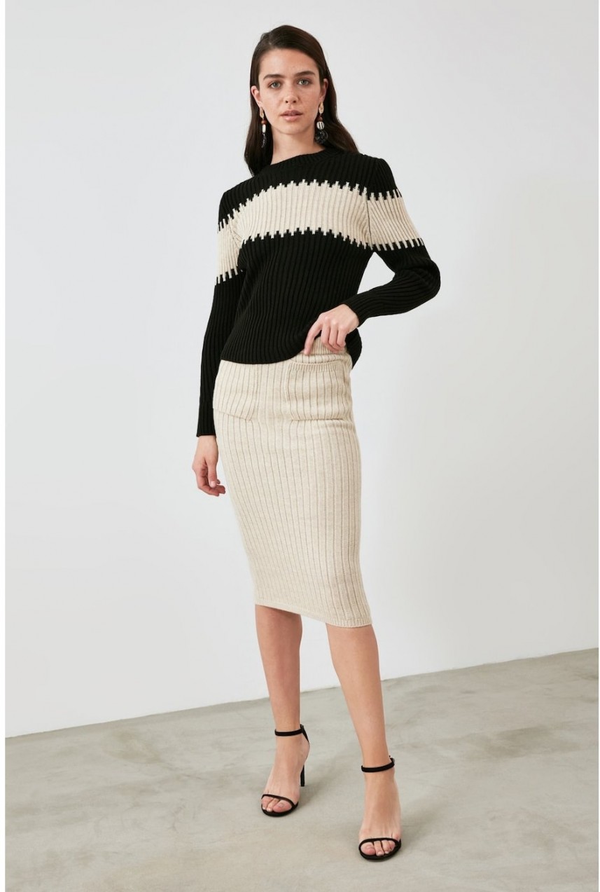 Trendyol Black Block Sweater Skirt Knitwear Bottom-Top Suit