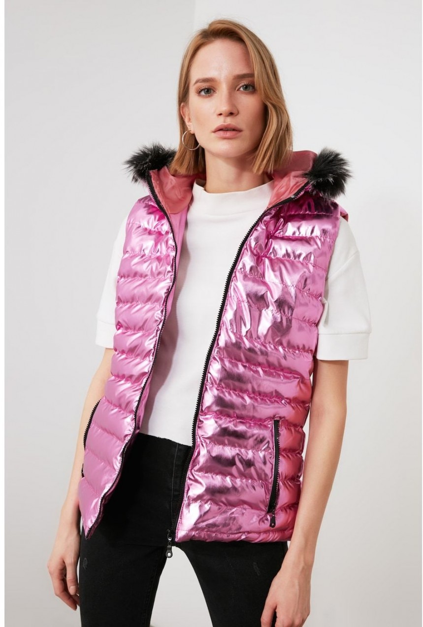 Trendyol Pink Hooded Shiny Inflatable Vest