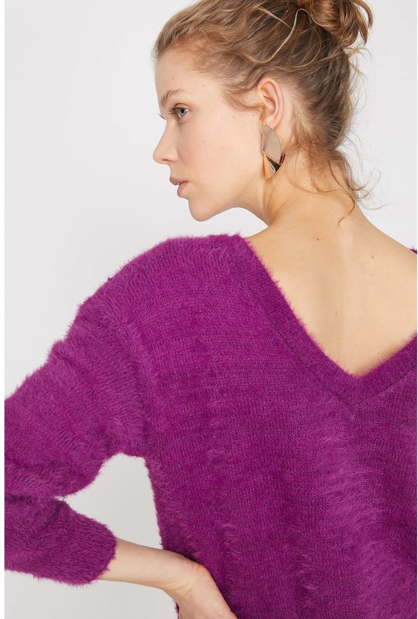 Koton Women's Purple Bike Collar Sweater