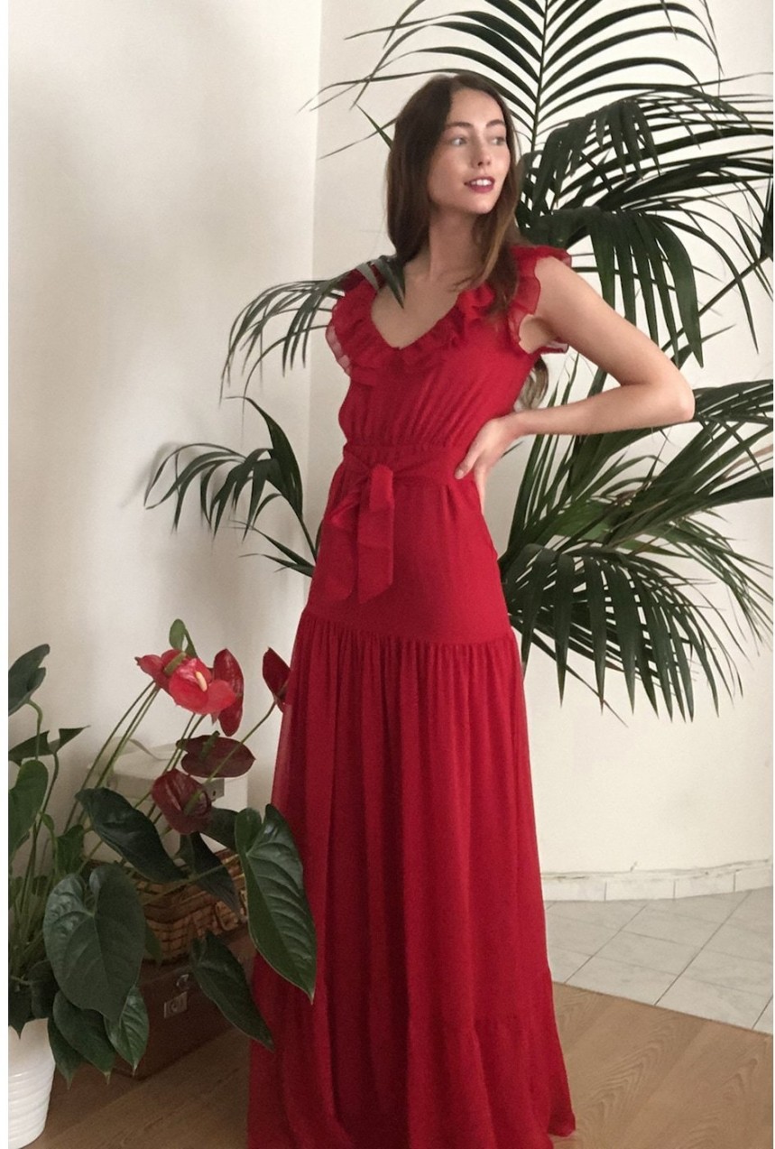 Trendyol Red BeltRuff részletes estélyi ruha & Ballagási ruha
