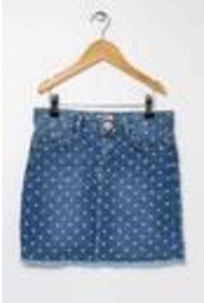 Koton Girl's Polka Dot Waist Adjustment Elastic Zipper Above Knee Jean Skirt