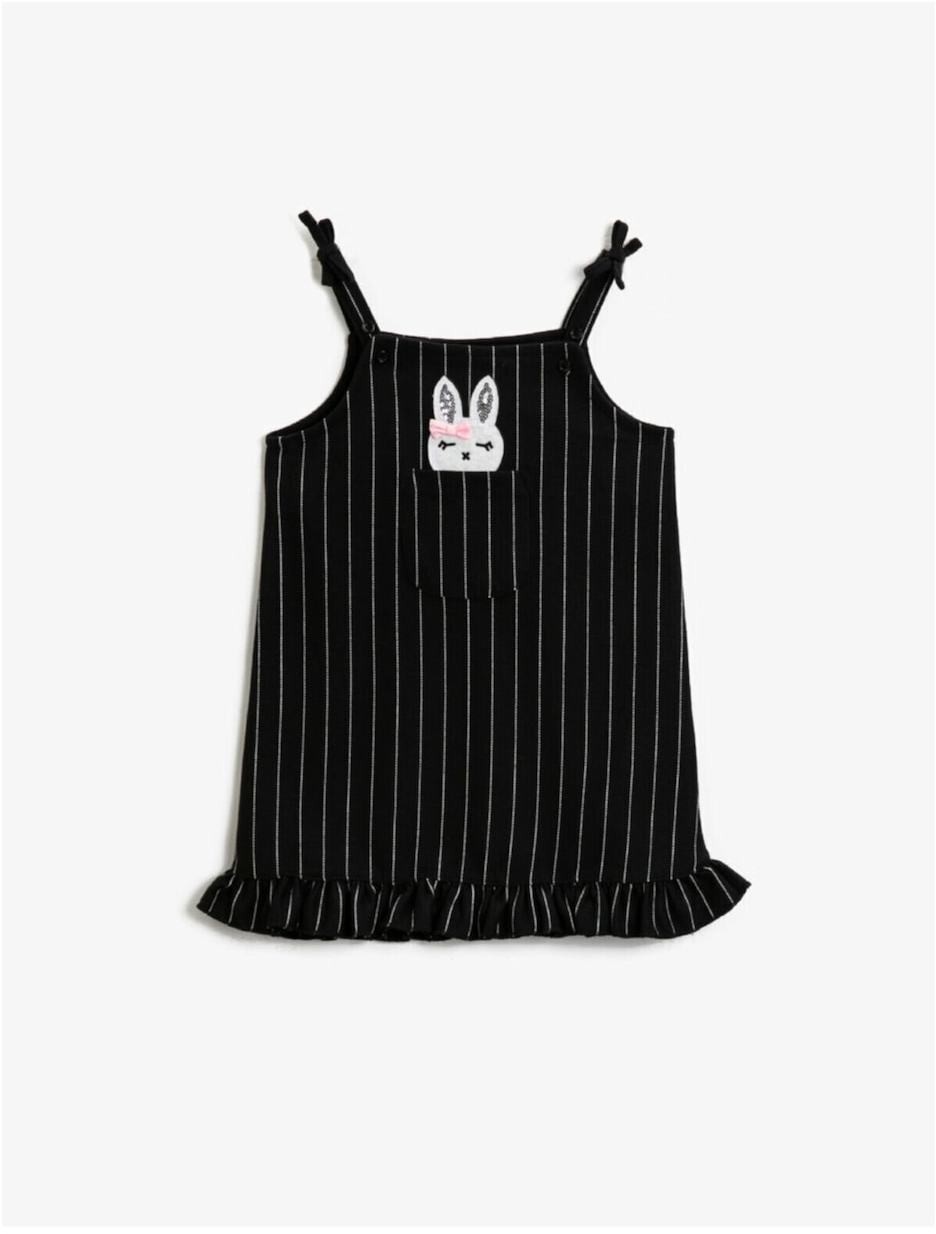 Koton Striped Pocket Rabbit Figured Sequin Strap Dress