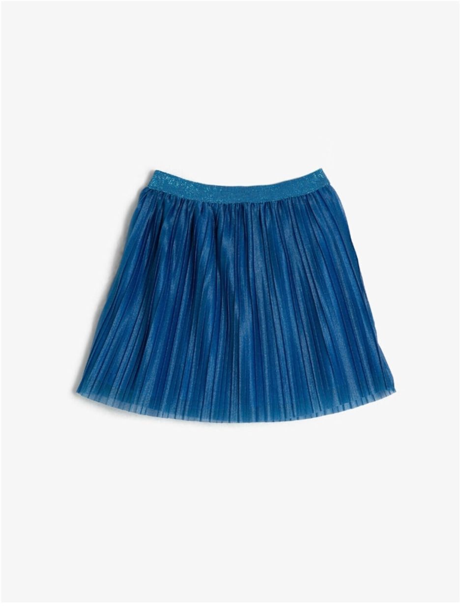 Koton Girl's Waist Glittery Elastic Pleated Medium Length Wide Skirt