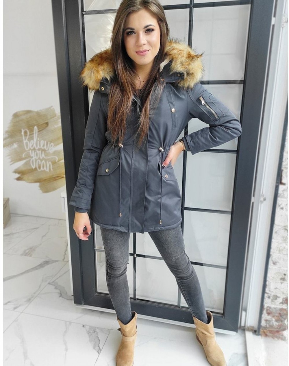 Women's winter parka jacket, gray VISTEO, gray TY1460