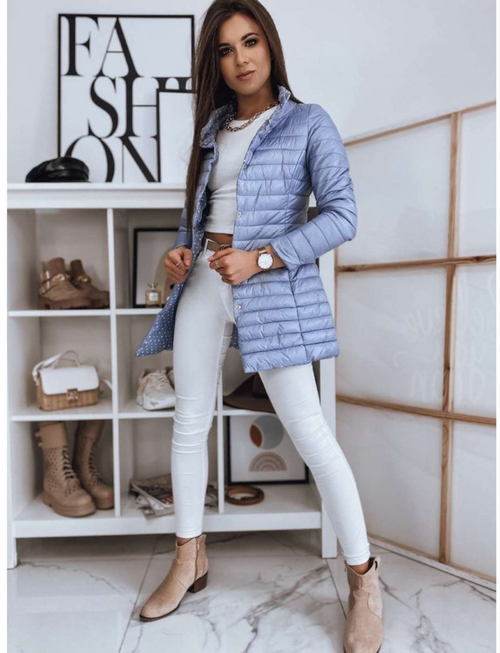 Double-sided quilted women's coat KATIE blue TY1725