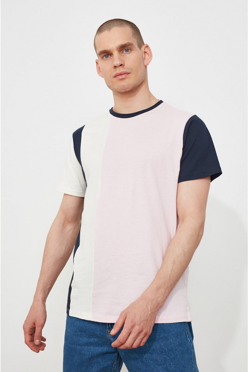 Trendyol Pink Férfi Regular Fit rövid ujjú színes blokkolt póló