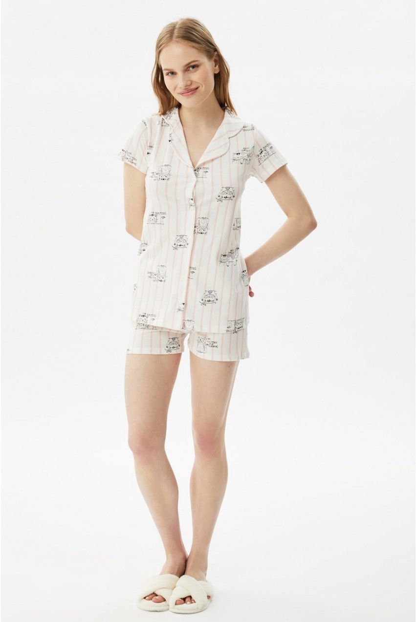 Trendyol lazac nyomtatott kötött pizsama szett