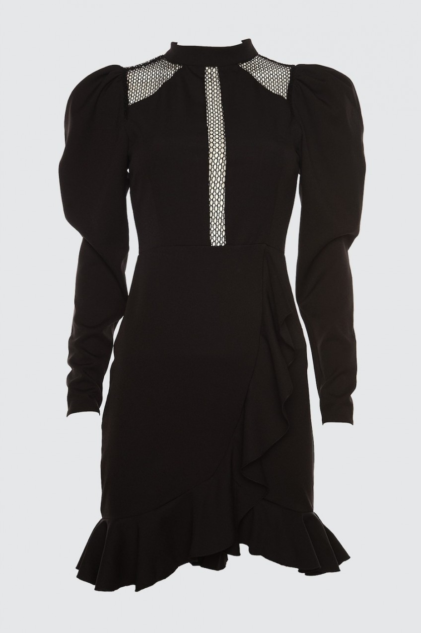 Trendyol Fekete File Garni részletes ruha