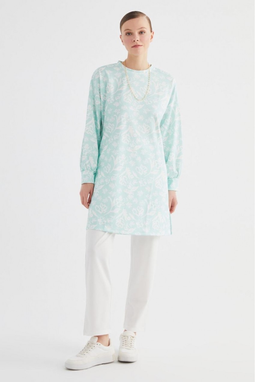 Trendyol Mint Flower Detailed Knitted Top and Bottom Team