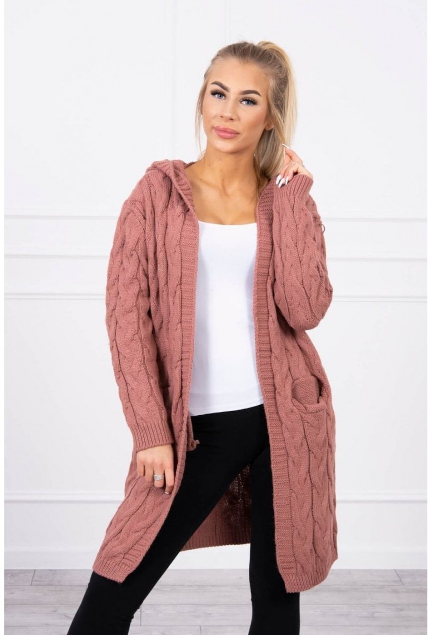 Sweater with hood and pockets dark pink