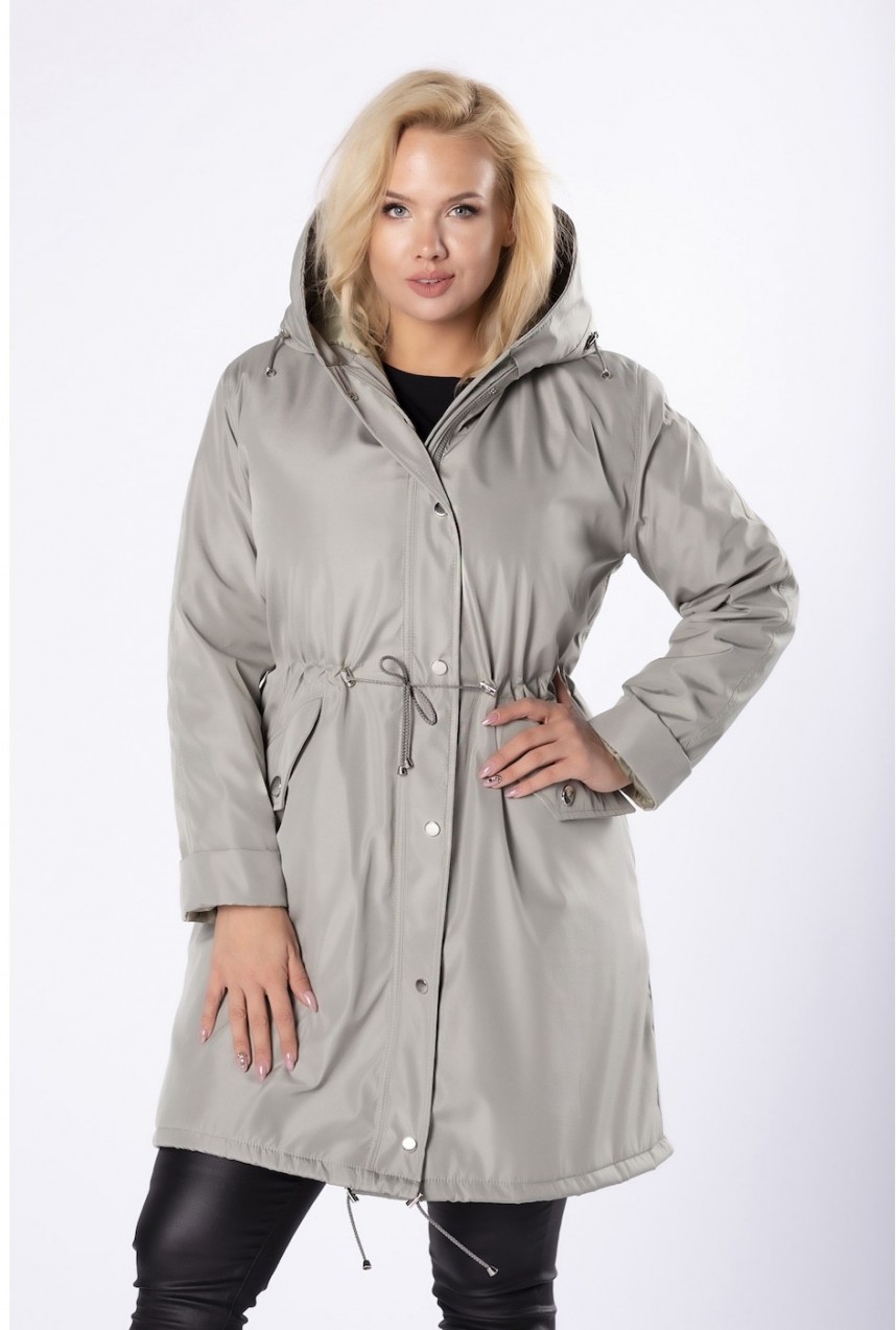 raincoat with hood and drawstring at the waist