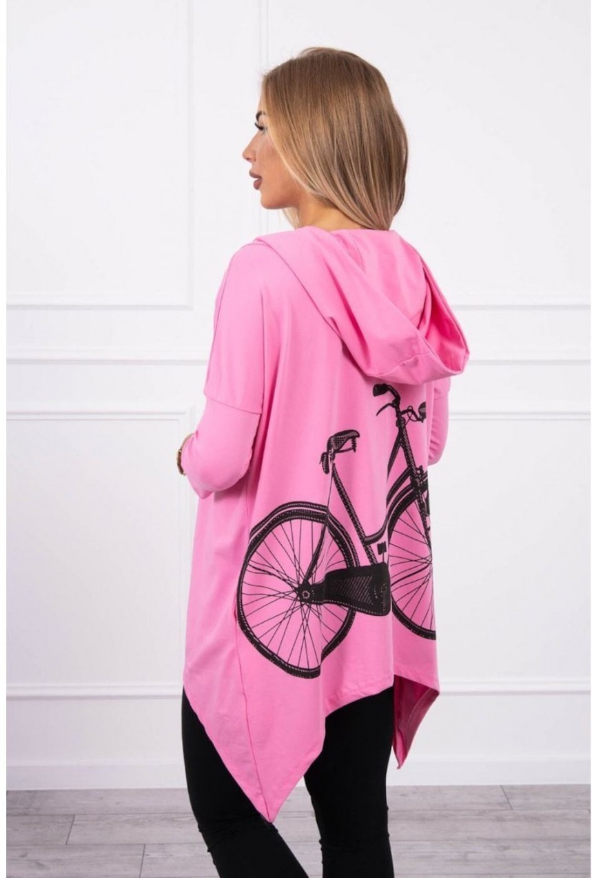 Pulóver kerékpárral nyomtatott világos rózsaszín