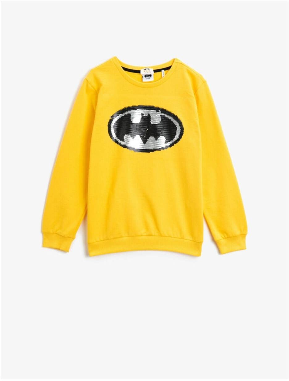 Koton Boys Yellow Batman Licensed Sequin Crew Neck Long Sleeve Cotton Sweatshirt