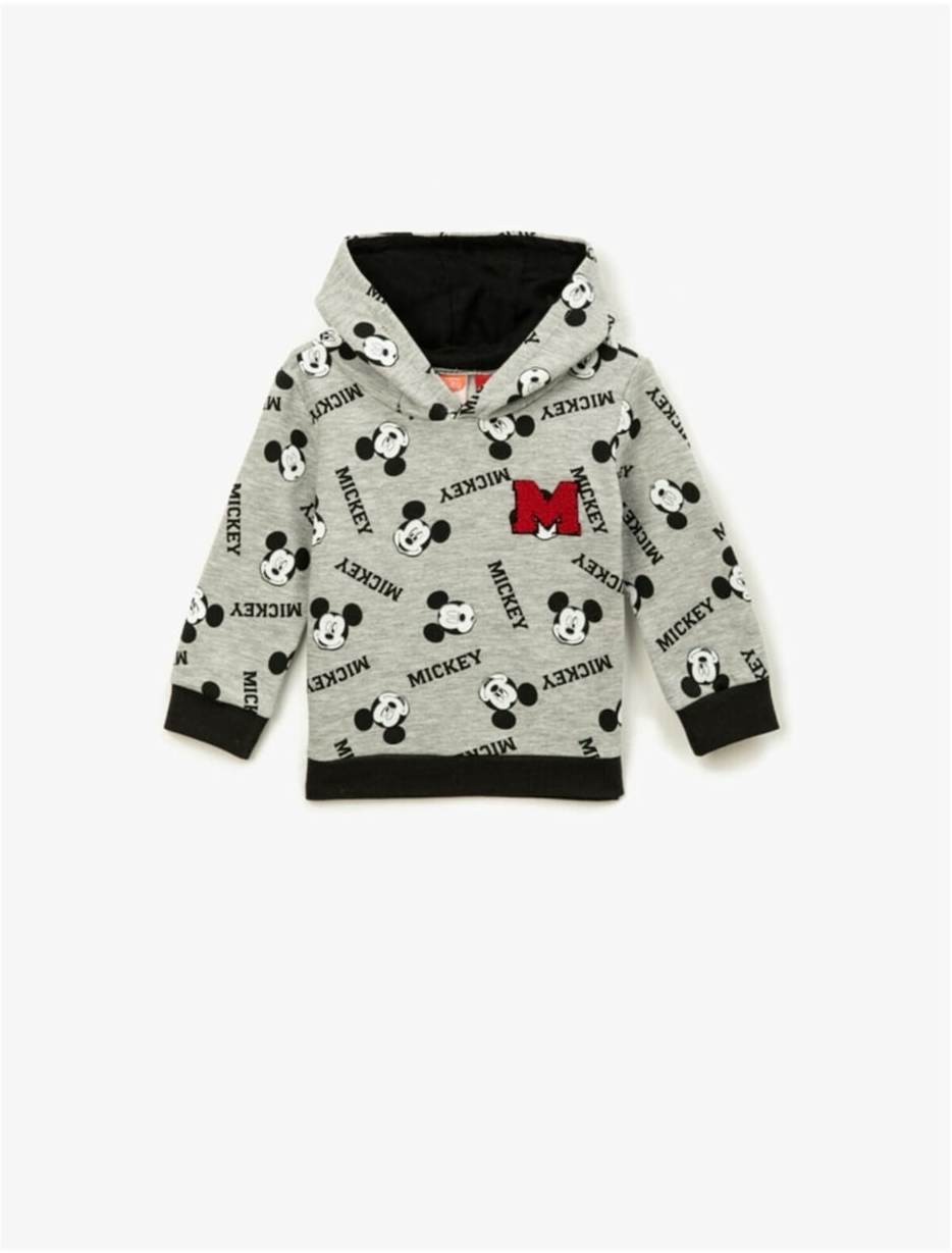 Koton Baby Boy Gray Mickey Mouse Licensed Printed Hoodie Long Sleeve Sweatshirt