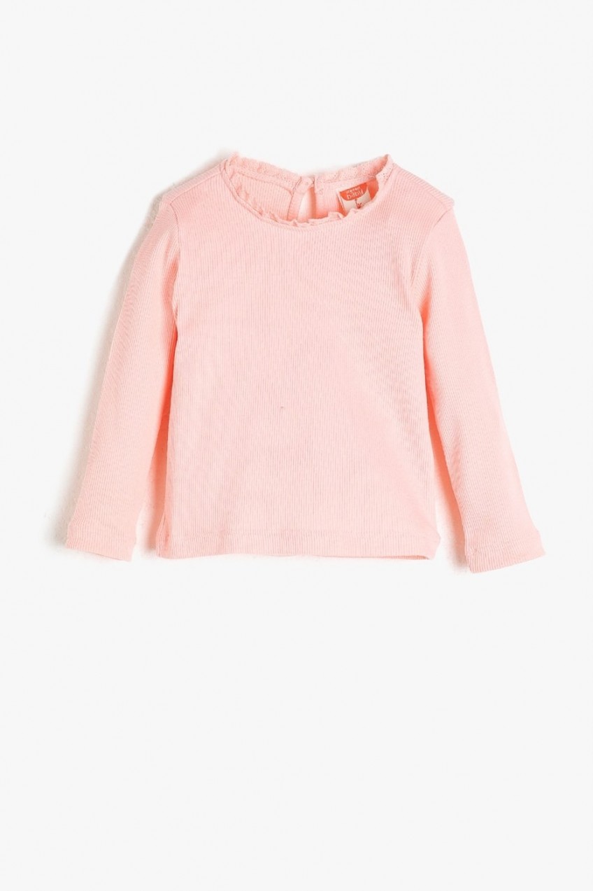 Koton Girl's Pink Crew Neck Basic Long Sleeve T-Shirt