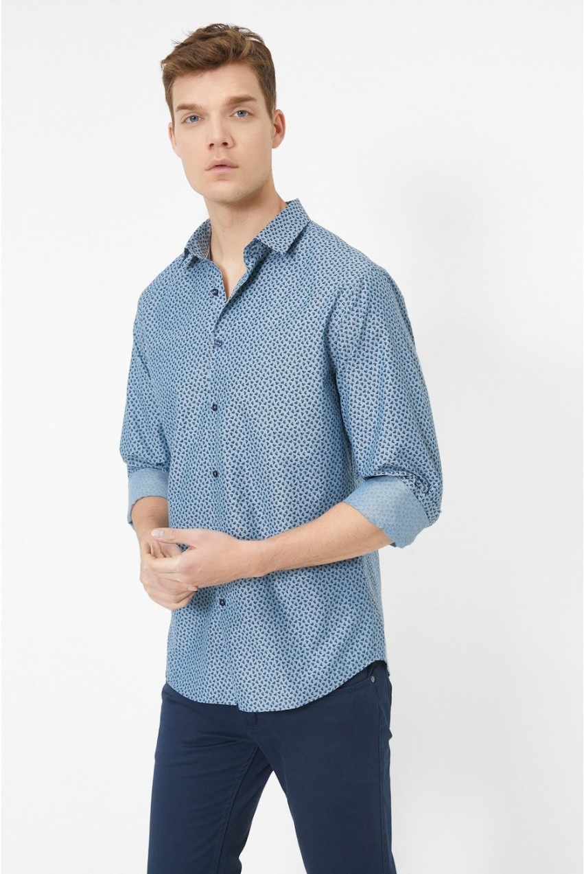 Koton Men's Classic Collar Long Sleeve Patterned Shirt