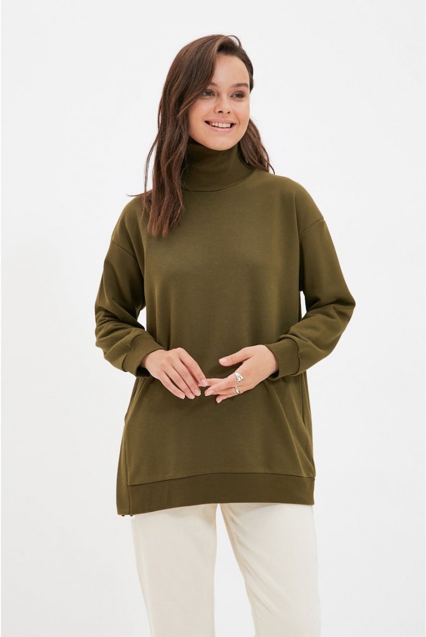 Trendyol Khaki Turtleneck Knitted Sweatshirt