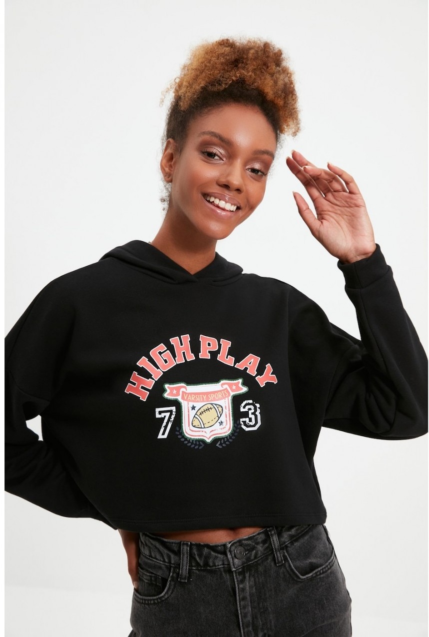 Trendyol Black Printed Knitted Slim Sweatshirt