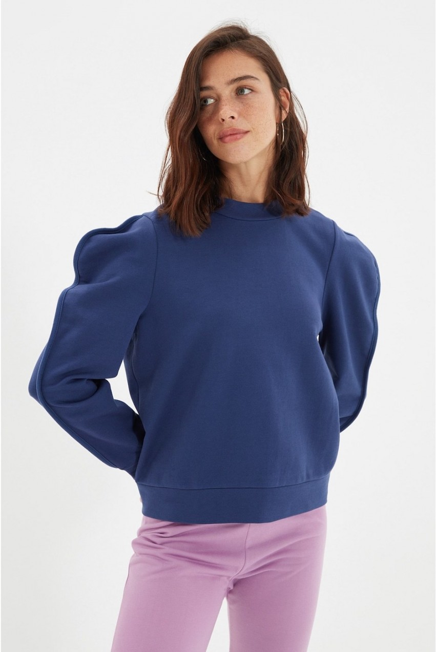 Trendyol Navy Blue Shoulder Detailed Basic Knitted Sweatshirt