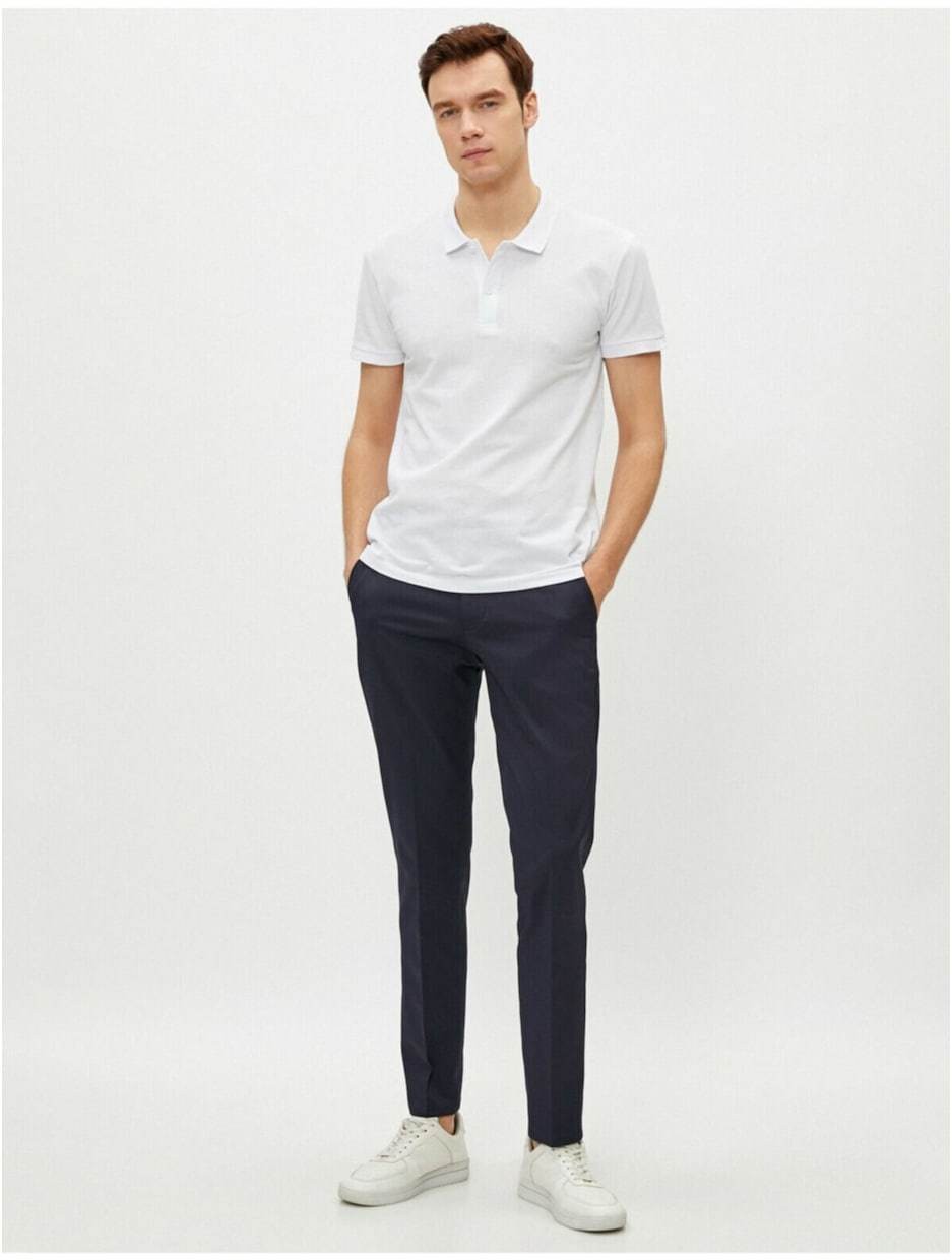 Koton Men's Blue Patterned Slim Fit Trousers Pocket Cotton