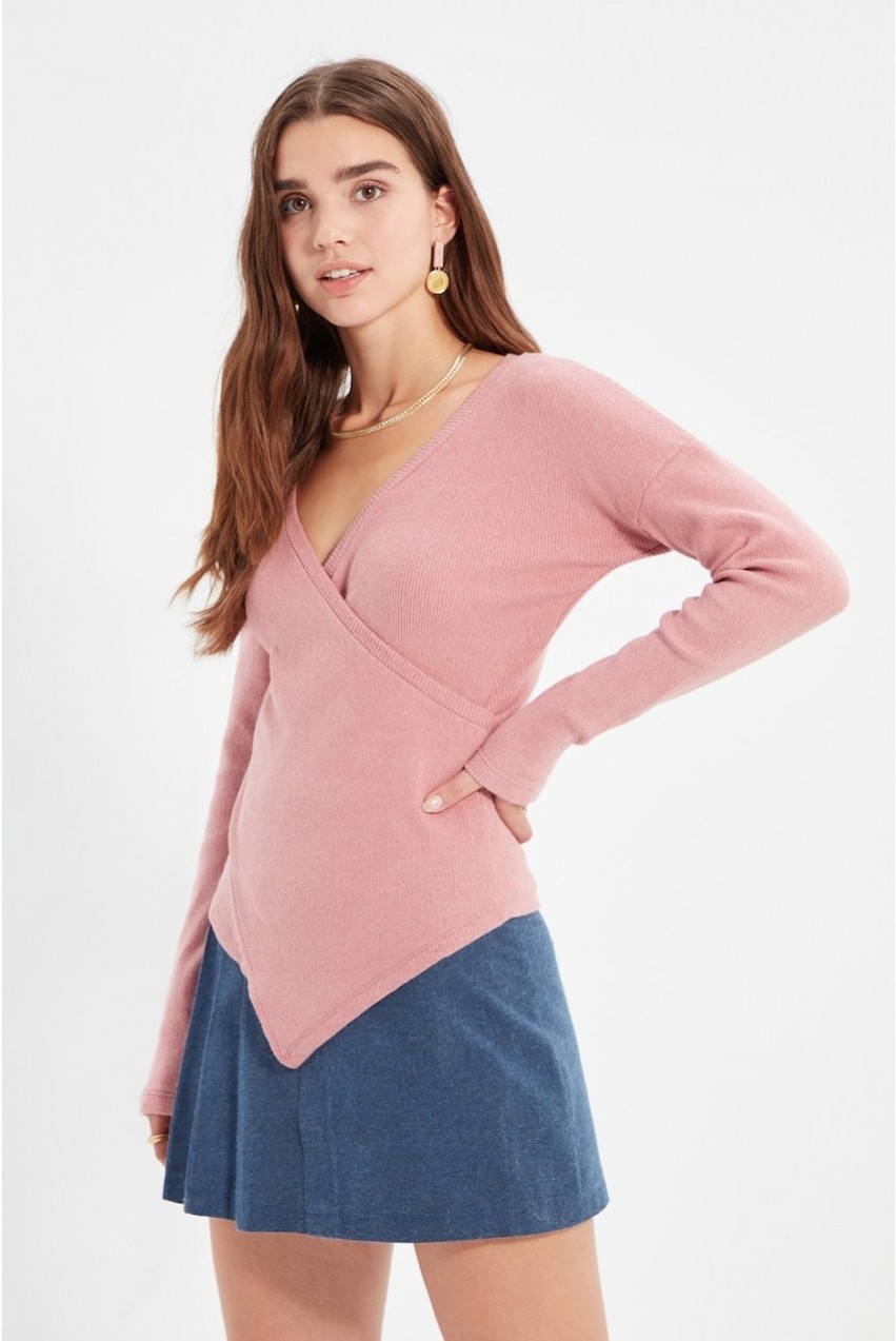 Trendyol Dried Rose Double Breasted Fake Knitwear Knitted Blouse