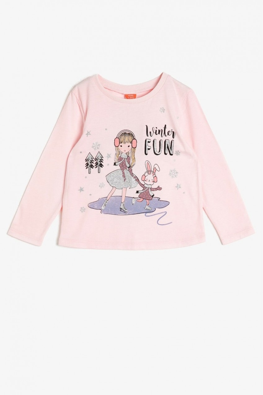 Koton Pink Girl's Glitter Detailed T-Shirt