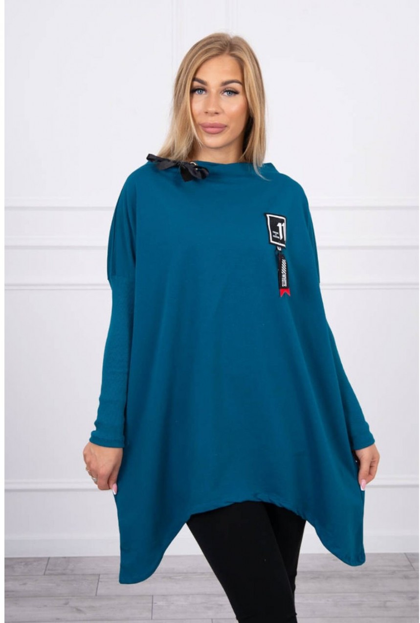 Oversize sweatshirt with asymmetrical sides marine