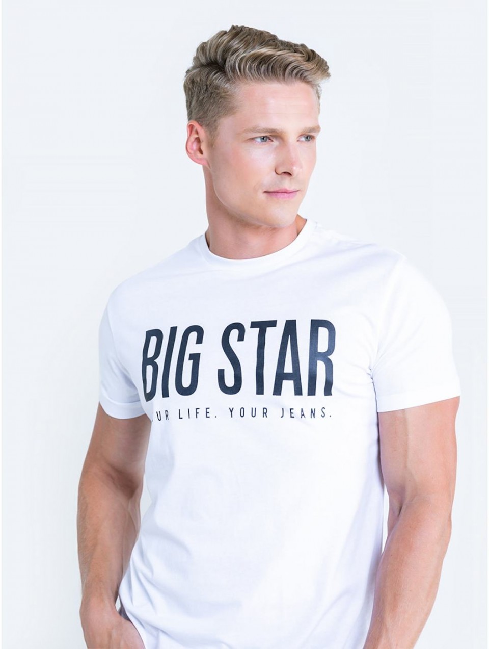 Big Star Man's T-shirt_ss T-shirt 152074 Cream Knitted-101