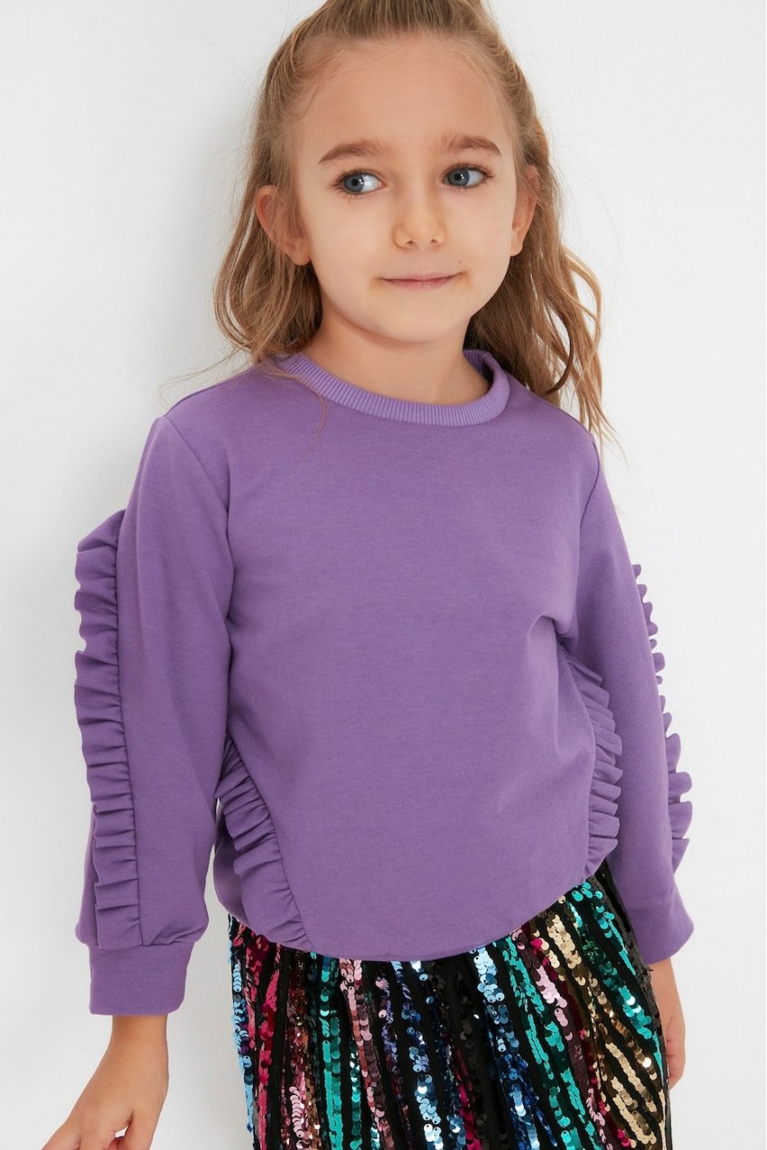 Trendyol Lilac Ruffle Detailed Girl Knitted Slim Sweatshirt
