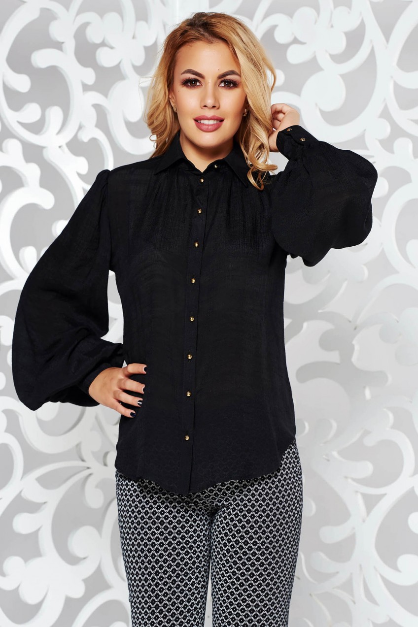 Fekete PrettyGirl irodai bő szabású női ing lenge anyagból hosszú ujjú