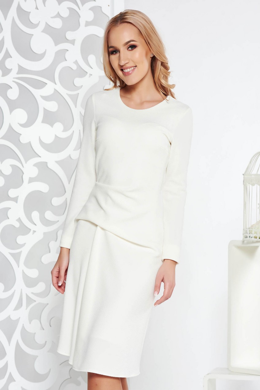 Fehér StarShinerS ruha hétköznapi midi harang enyhén rugalmas anyag belső béléssel hosszú ujjú
