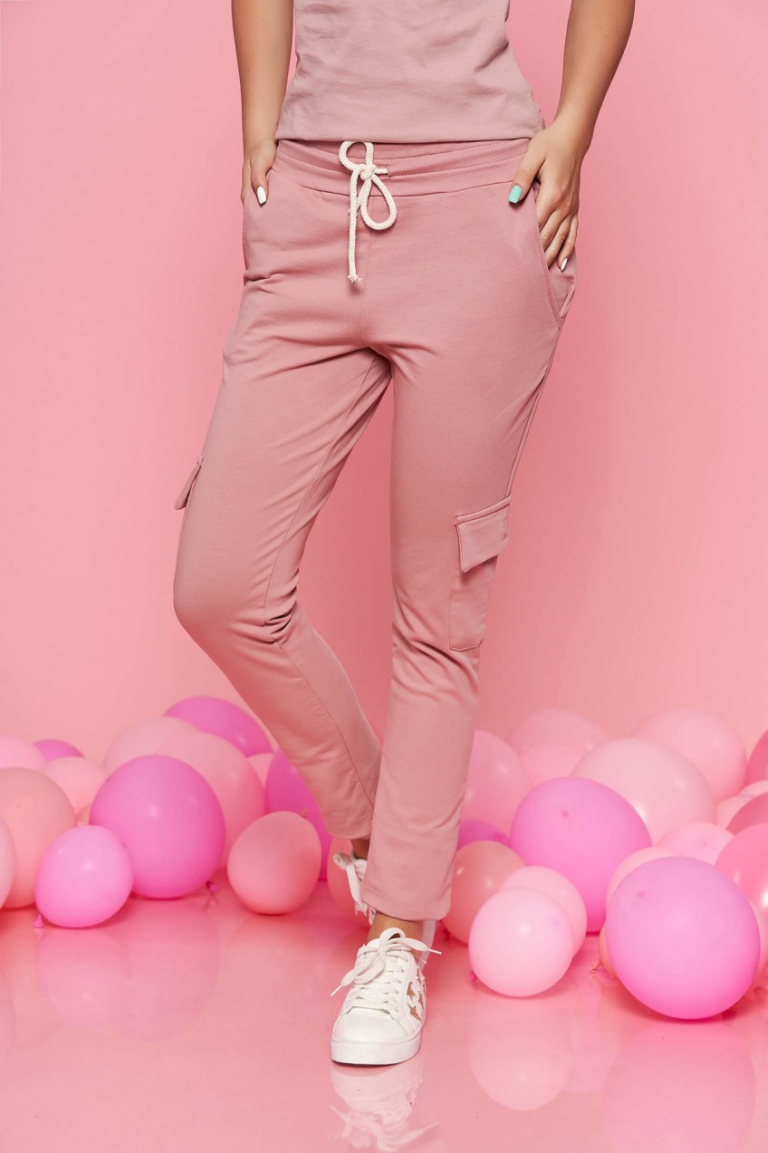 Rózsaszínű SunShine casual nadrág derékban rugalmas zsebes enyhén elasztikus pamut