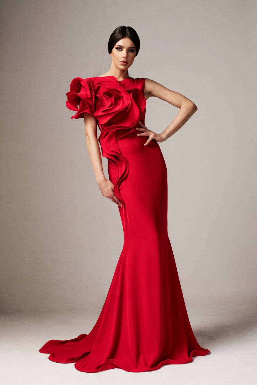 Piros Ana Radu alkalmi hosszú szirén tipusú ruha szűk szabással
