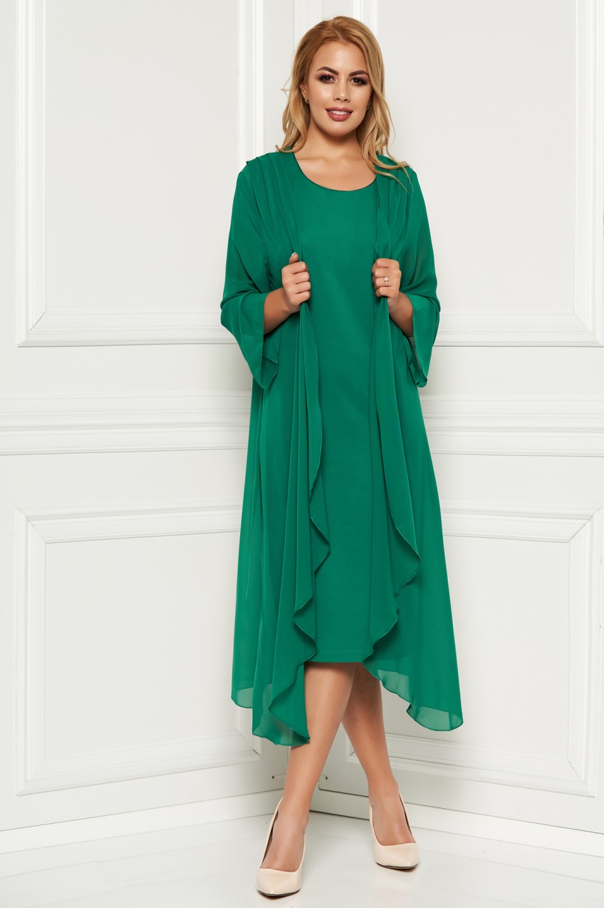 Zöld elegáns midi ruha finom tapintásu anyagból ujjatlan