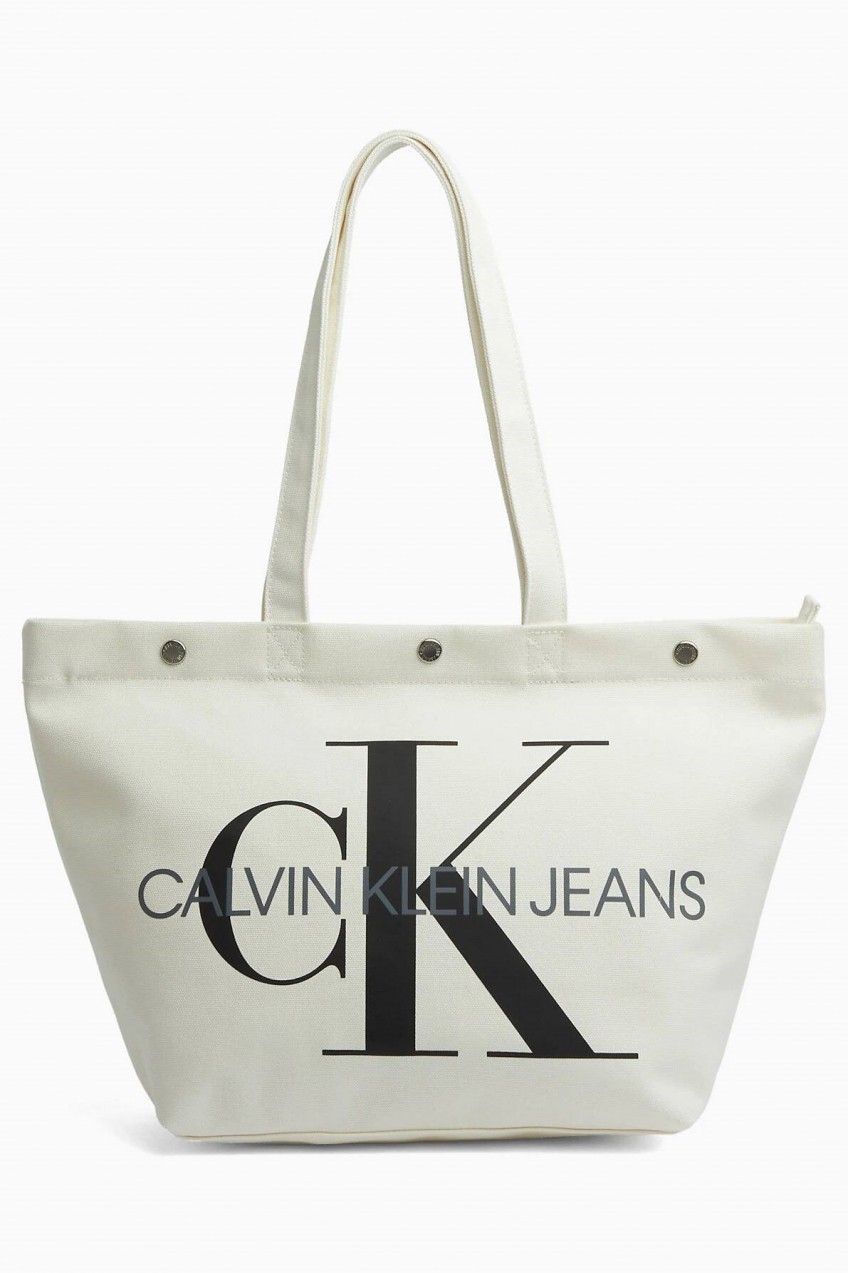 Calvin Klein fehér táska Bottom Tote Monogram Bright White