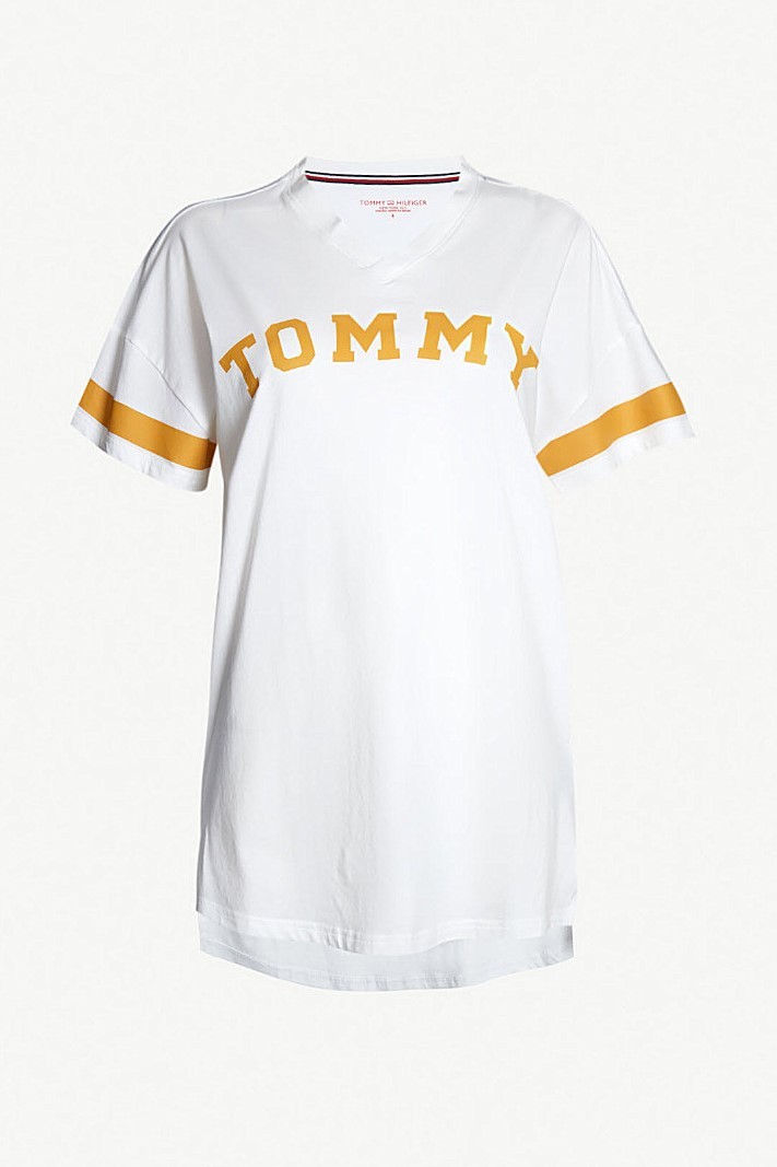 Tommy Hilfiger fehér lezser ruha VN Dress SS Print logóval  - XS