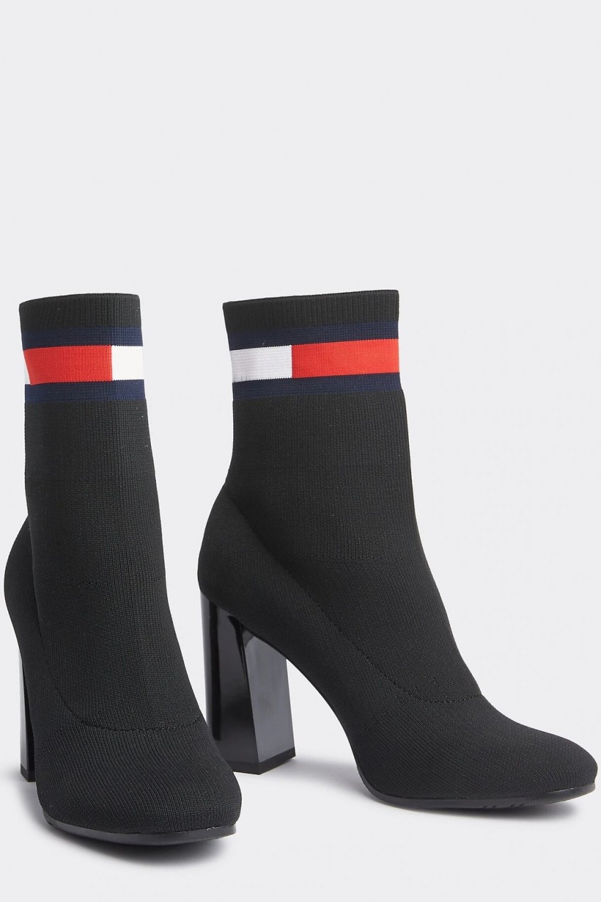 Tommy Hilfiger fekete zokni tűsarku cipő Sock Heeled Boot Black - 38