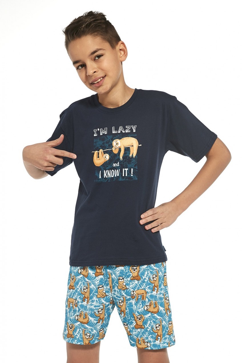 I am lazy fiú pizsama matrózkék 98/104