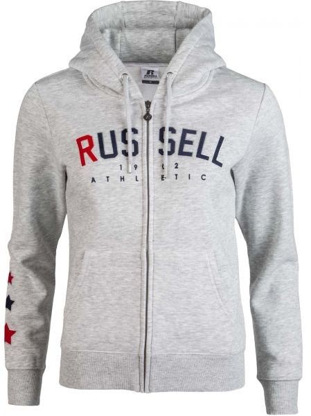 Russell Athletic PRINTED ZIP THROUGH HOODY SWEATSHIRT szürke S - Női pulóver