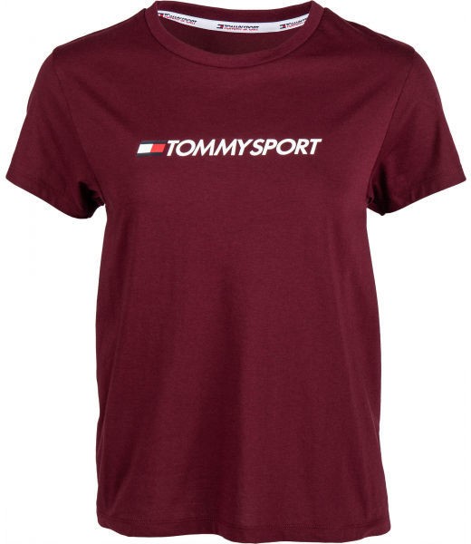 Tommy Hilfiger COTTON MIX CHEST LOGO TOP Női póló, bordó, veľkosť XS
