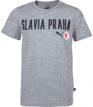 Puma Slavia Prague Graphic Tee Jr GRY Fiú póló, szürke, méret galéria