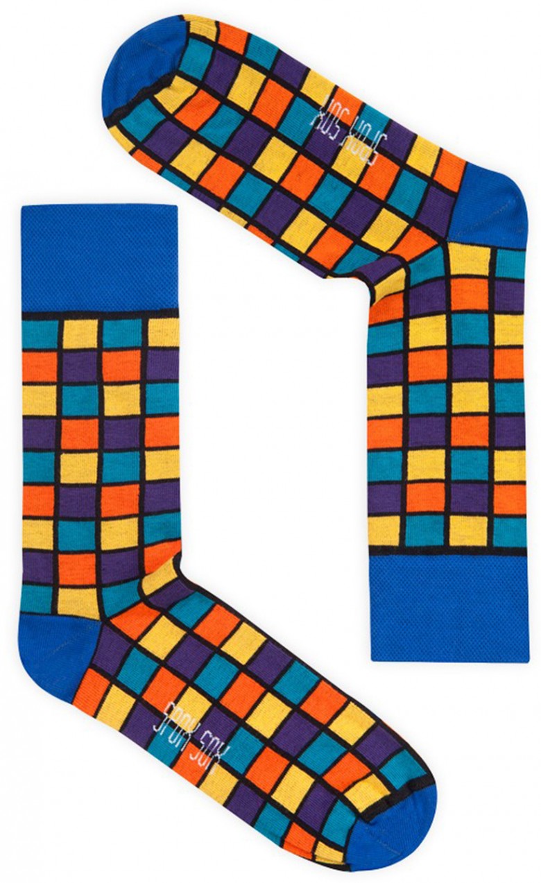 Kék-sárga unisex zokni Spox Sox Rubiks cube